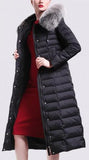 Black Fur-Hooded Long Paneled Puffer Down Coat - DESIGNER INSPIRED FASHIONS