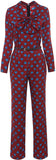 Bow-Detailed Heart-Print Jumpsuit-Black & White or Burgundy & Blue - DESIGNER INSPIRED FASHIONS