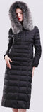 Black Fur-Hooded Long Paneled Puffer Down Coat - DESIGNER INSPIRED FASHIONS