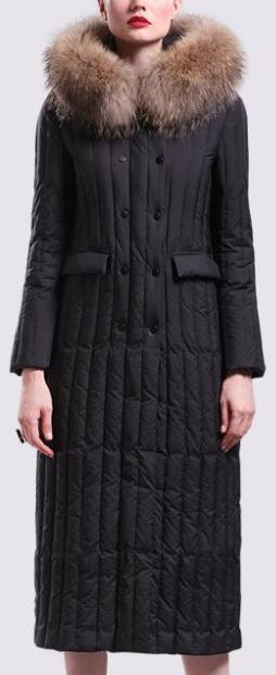 Fur-Hooded Long Paneled Down Coat in Black - DESIGNER INSPIRED FASHIONS