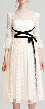 Lace Panel Sash Belted Dress