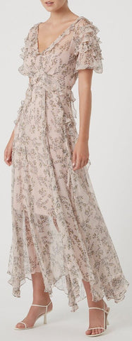 Lace-Up-Back Ruffle Floral Gown