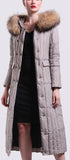 Fur-Hooded Long Paneled Down Coat in Grey - DESIGNER INSPIRED FASHIONS