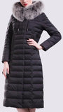 Black Fur-Hooded Long Paneled Puffer Down Coat - DESIGNER INSPIRED FASHIONS