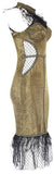 Gold Metallic Feather-Trim Dress
