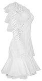 Ruffled Mesh-Paneled Bandage Dress, White