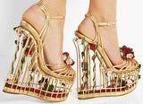 Rose-Embellished Caged Sandals - DESIGNER INSPIRED FASHIONS