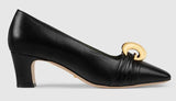 Leather Mid-Heel Pump with Half Moon GG | DESIGNER INSPIRED FASHIONS