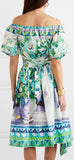 Off-the-Shoulder Shirred Printed Cotton-Poplin Dress