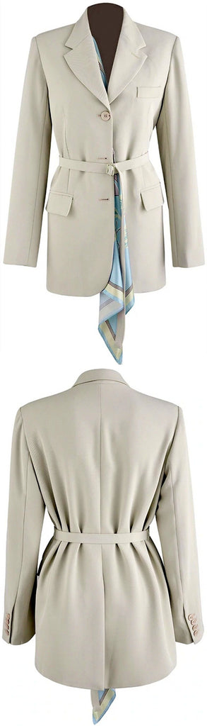 Scarf Inserted Single-Breasted Blazer