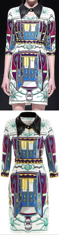 Printed Embellished-Collar Mini Dress