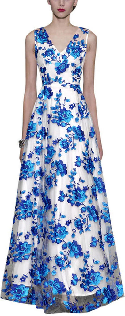 Floral Embroidered Mesh Gown