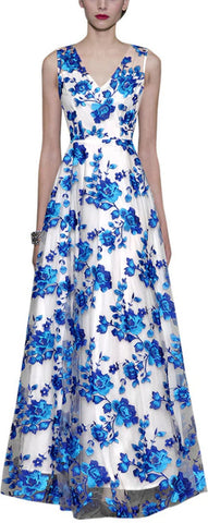 Floral Embroidered Mesh Gown