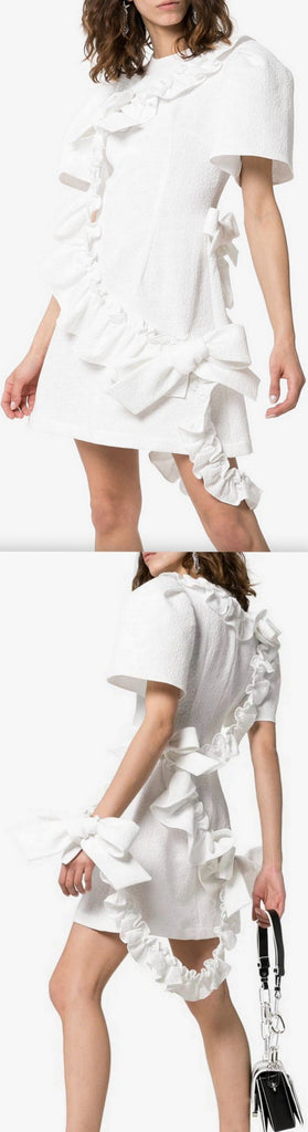 Bow Embellished Ruffle Sash Mini Dress