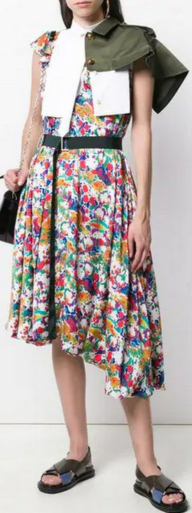 Tuxedo Bib Dress In Floral Print