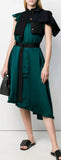 Tuxedo Bib Asymmetric Dress, Green