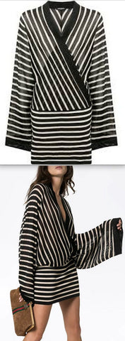 Striped V-Neck Mini Dress