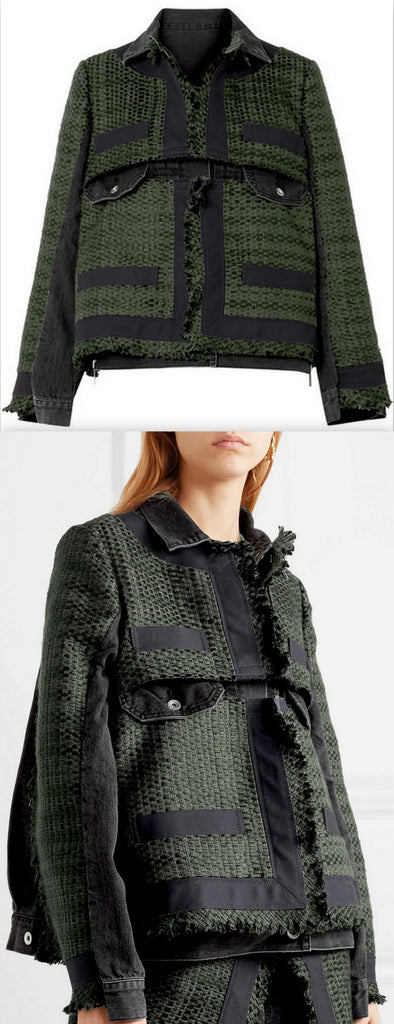 Paneled Canvas-Trimmed Tweed and Denim Jacket