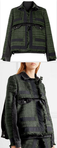 Paneled Canvas-Trimmed Tweed and Denim Jacket