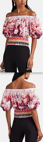 Floral Cotton Off-The-Shoulder Crop Top | DESIGNER INSPIRED FASHIONS