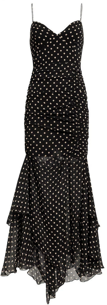 Polka Dot Ruched Maxi Dress