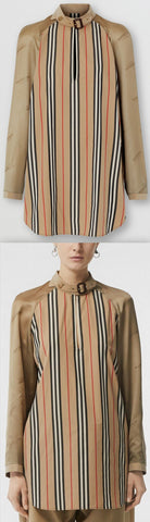Cut-out Detail Icon Stripe Cotton Blouse