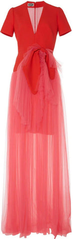Color-Block Crepe Gown with Bow