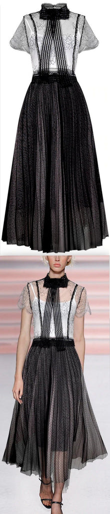 Mesh and Lace Gown with Bow