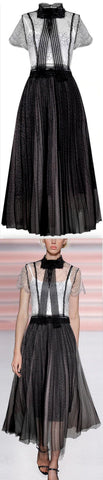 Mesh and Lace Gown with Bow