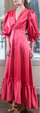 Satin Balloon Sleeve Flounce Maxi Dress | DESIGNER INSPIRED FASHIONS