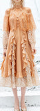 Ruffle-Paneled Lace Dress