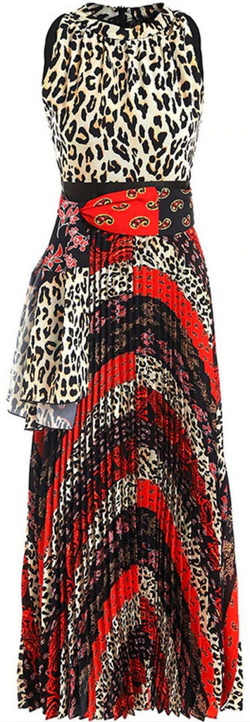 Leopard Printed Halter Pleated Dress