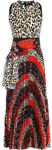 Leopard Printed Halter Pleated Dress