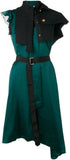 Tuxedo Bib Asymmetric Dress, Green
