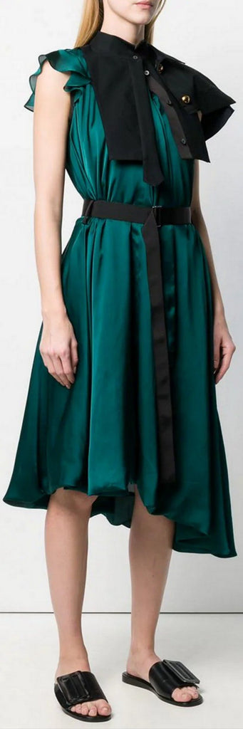 Tuxedo Bib Asymmetric Dress, Green | DESIGNER INSPIRED FASHIONS