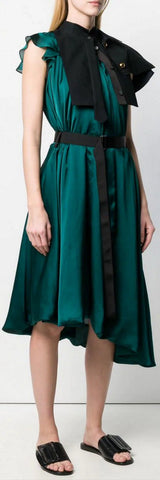 Tuxedo Bib Asymmetric Dress, Green | DESIGNER INSPIRED FASHIONS