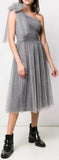One-Shoulder Tulle Dress, Grey