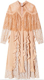 Ruffle-Paneled Lace Dress