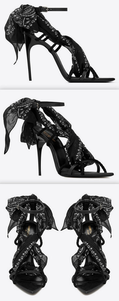 'Dallas' Bandana Sandals in Leather and Suede, Black