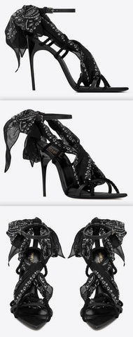 'Dallas' Bandana Sandals in Leather and Suede, Black