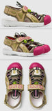 Leather and Mesh Sandals, Green and Pink