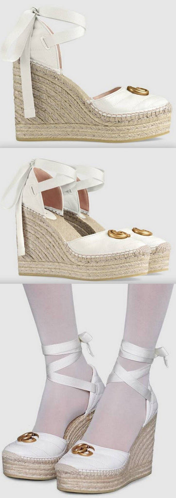 Leather Platform Espadrilles, White