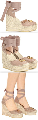 Leather Platform Espadrilles, Pink/Nude | DESIGNER INSPIRED FASHIONS