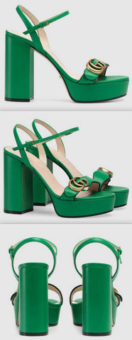 Platform Sandal with Double G, Green