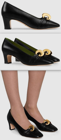 Leather Mid-Heel Pump with Half Moon GG | DESIGNER INSPIRED FASHIONS