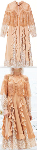 Ruffle-Paneled Lace Dress