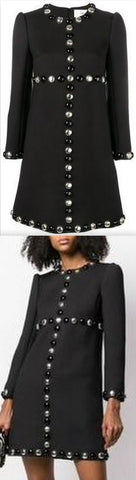 A-line Wool Studded Dress - Black or White | DESIGNER INSPIRED FASHIONS
