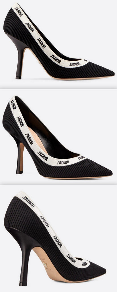 J'Adior Black Embroidered Pump, 10 cm