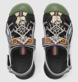Leather and Mesh Sandals with Crystals