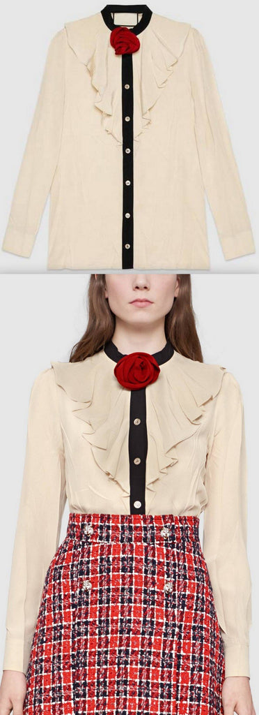 Shirt with Rose Brooch
